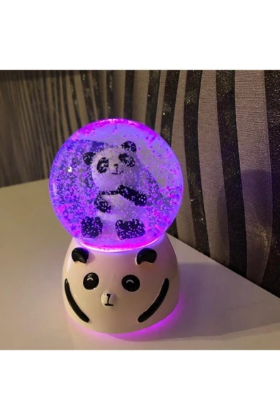 Büyük Boy Romantik Sevimli Panda Işıklı Püskürtmeli Otomatik Kar Küresi Ve Müzik Kutusu - 4