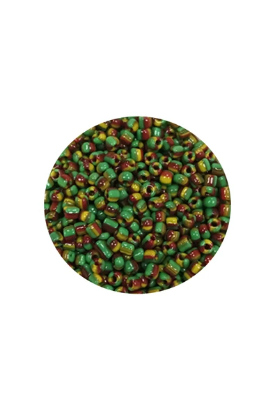 Dökme Cam Kum Boncuk (11/0) 2 mm - 20 Gram -  Yeşil Sarı Çizgili - BNC006 - 2