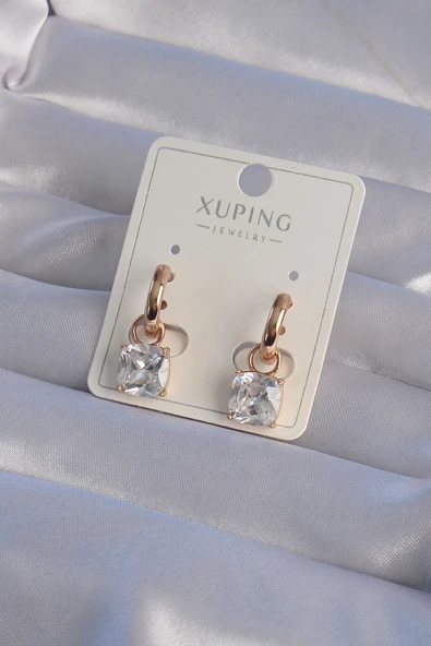 XUPİNG Rose Renk Zirkon Taşlı Halka Küpe - TJ-BKP9364 ürün görseli 1