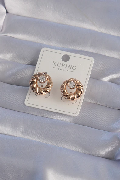 XUPİNG Rose Renk Oval Zirkon Taşlı Burgu Model Küpe - TJ-BKP9361 ürün görseli 1