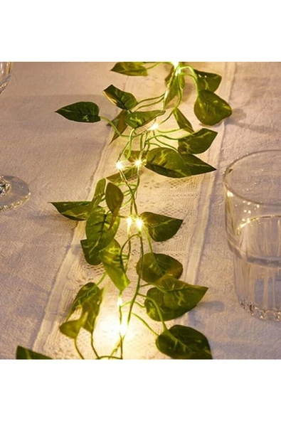 Dekoratif Yeşil Yapraklı Yapay 230cm Sarmaşık Ve 3mt Peri Led Gün Işığı - 3