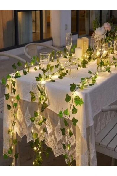 Dekoratif Yeşil Yapraklı Yapay 230cm Sarmaşık Ve 3mt Peri Led Gün Işığı - 4