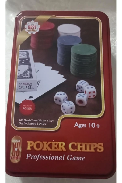 100 Chipli Poker Oyun Seti Metal Saklama Kutulu (zarlı)