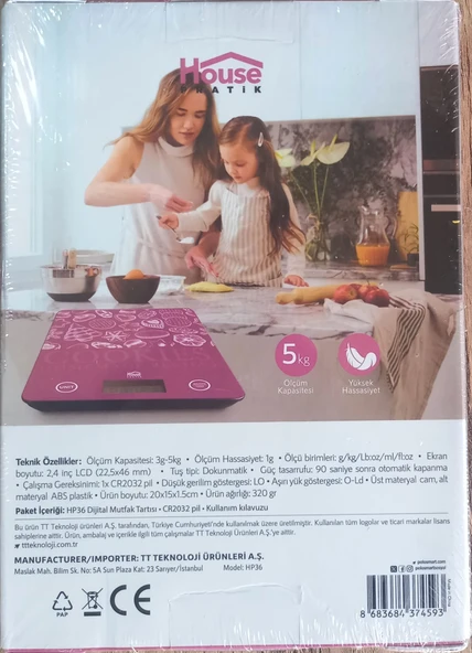 House Pratik Dijital Mutfak Tartısı Yüksek Hassasiyet HP36 - 2