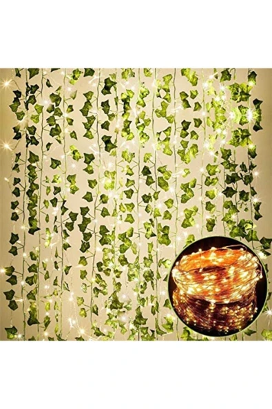 Dekoratif Yeşil Yapraklı Yapay Sarmaşık Ve 3 Metre Peri Led Gün Işığı