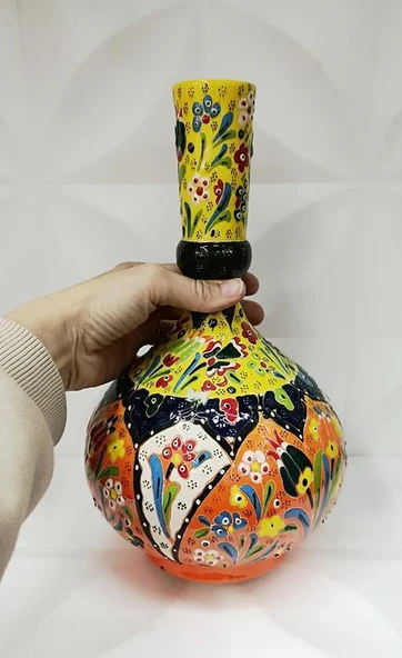 Çini Geleneksel Desenli Seramik Vazo Balık Çiçek Biblo Çini Seramik Dekoratif Obje - 2