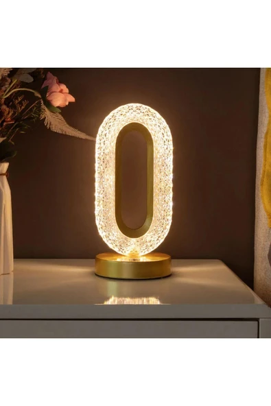 Crystall Akustik Masa Lambası 3 Modlu USB Şarjlı Oval Dekoratif Şık Masa Lambası Kristal Efekt - 3