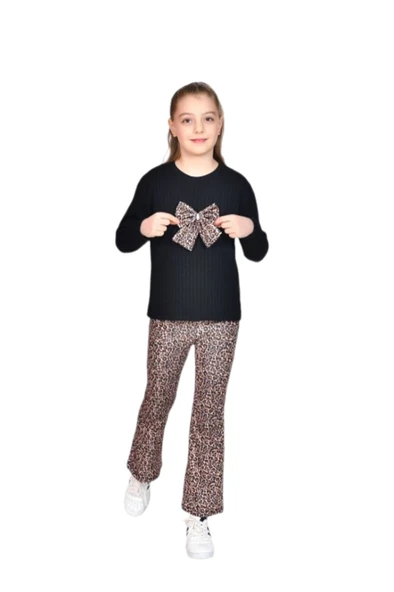 Bebe Yakalı Triko Leopar Taytlı 2 Li Takım 4/12 Yaş