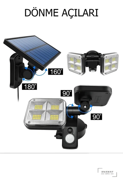 Solar lamba 120 LED dış mekan için hareket sensörlü , beyaz ışık,  120° aydınlatma açısı, dış mekan lambası, güneş enerjili dış mekan duvar lambası - 5