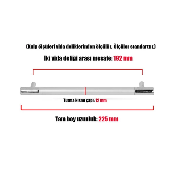Hitit Çekmece Dolap Dolabı Kapak Kulpu Kulpları Kulbu 192 Mm Mat Krom Kulp (4 ADET) Mobilya Mutfak - 3