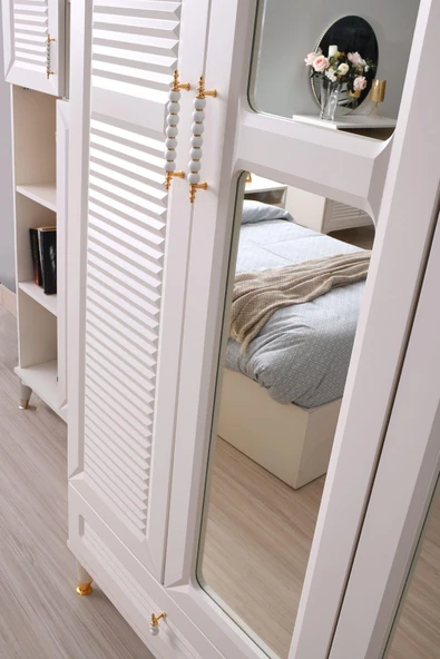 Kuğu Gardırop-mdf-aytaşı-160x60x220cm-4 Kapaklı-aynalı-ücretsiz Nakliye Ve Montaj - 3