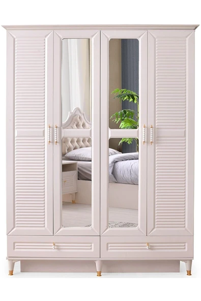 Kuğu Gardırop-mdf-aytaşı-160x60x220cm-4 Kapaklı-aynalı-ücretsiz Nakliye Ve Montaj