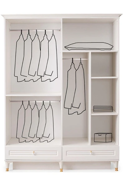 Kuğu Gardırop-mdf-aytaşı-160x60x220cm-4 Kapaklı-aynalı-ücretsiz Nakliye Ve Montaj - 2