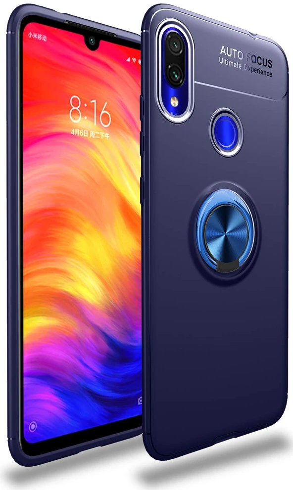 Xiaomi Redmi Note 7 Kılıf Yüzüklü Standlı Tam koruma Silikon - 6