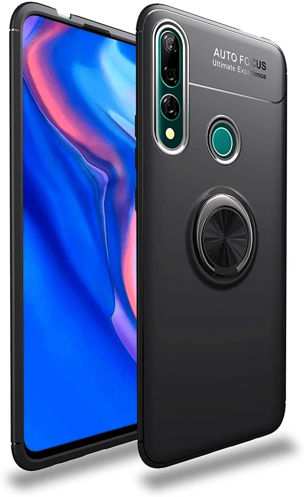 Huawei Y9 Prime 2019 Kılıf Yüzüklü Standlı Tam koruma Silikon