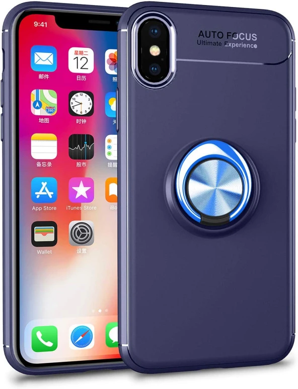 Apple iPhone X/XS Kılıf Yüzüklü Standlı Tam koruma Silikon