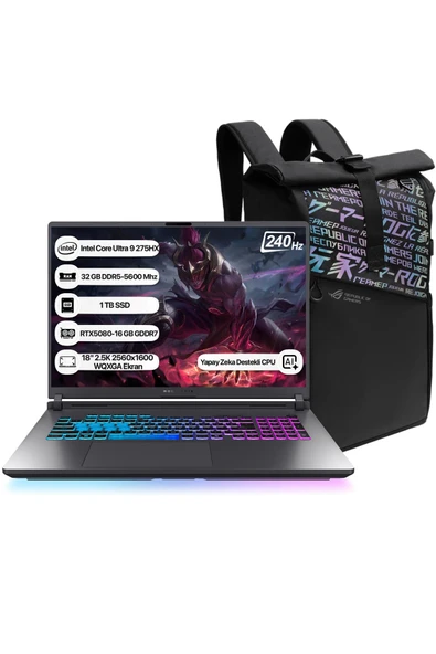 Asus Rog Strix G18 G815LW-S9127 Intel Core Ultra 9 275HX NPU 13 TOPS 32GB 1TB SSD RTX5080-16GB Freedos 18" 2.5K 240Hz WQXGA Taşınabilir Bilgisayar - 1
