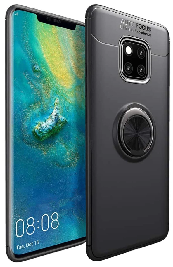 Huawei Mate 20 Pro Kılıf Yüzüklü Standlı Tam Koruma Silikon