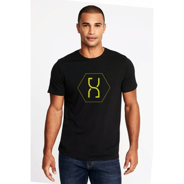 Altered Carbon Logo Sari Baskılı Siyah Erkek Örme Tshirt