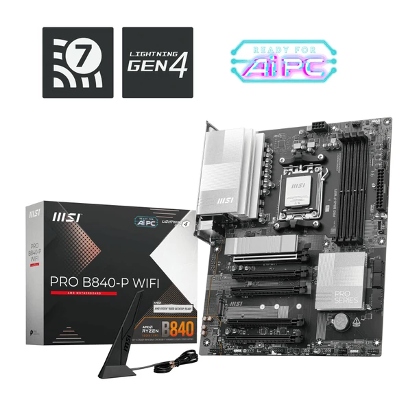 MSI MB PRO B840-P WIFI AM5 DDR5 8000MHZ(OC) HDMI 2x M.2 USB 10Gbs 2.5G LAN WI-FI 7 ATX