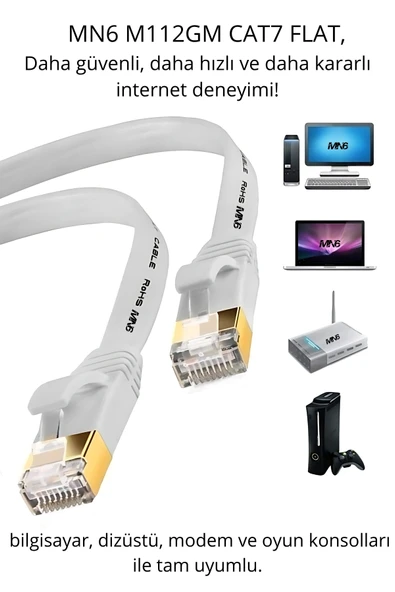 MN6 M112GM 3 Metre Cat7 Flat Kablo/10GBPS-600MHZ-RoHs Sertifikalı/Cat7 Ethernet Kablosu - 7