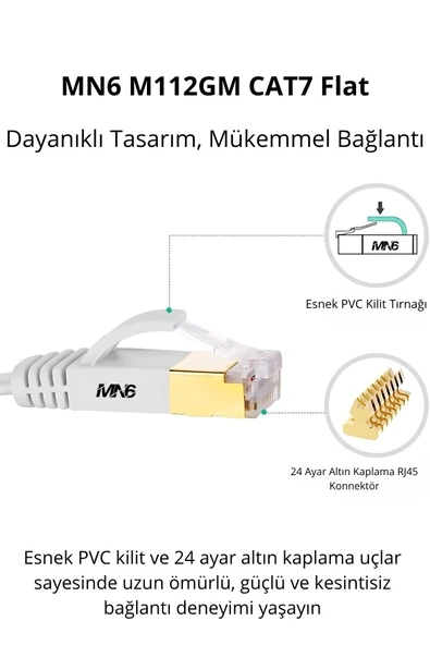 MN6 M112GM 3 Metre Cat7 Flat Kablo/10GBPS-600MHZ-RoHs Sertifikalı/Cat7 Ethernet Kablosu - 2