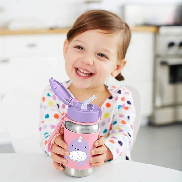 Skip Hop Zoo Pipetli Paslanmaz Çelik Suluk 350 Ml Narwhal - Resim 3