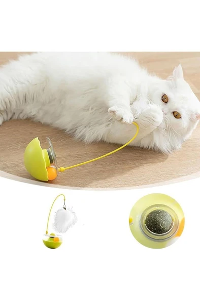Kedi Otlu Hacı Yatmaz Kedi Oyuncağı Hareketli Devrilmez Peluş Tüylü Zilli Kedi Oyun Topu Oyuncak - 3