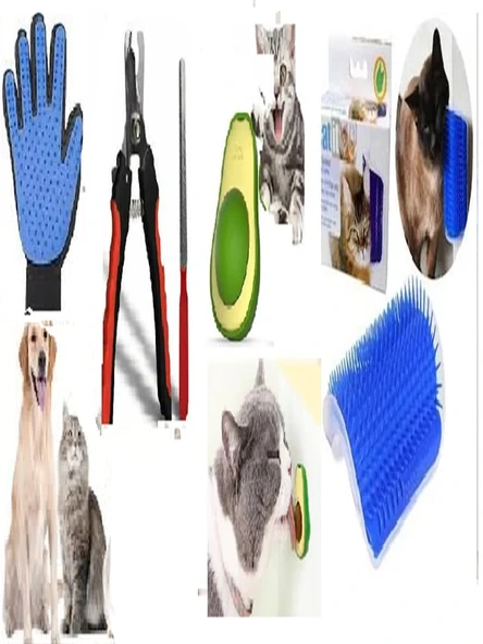 Kedi Bakım Seti (Avokado Kedi Yalama Oyuncağı+Tırnak makası+ Tüy toplama Eldiveni+ kaşınma aparatı)