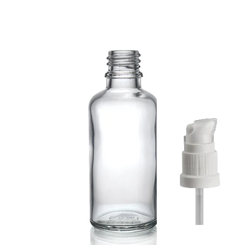 50ml şeffaf cam serum pompalı şişe, 12 adet, pompalı şişe, medikal şişe, cam şişe,
