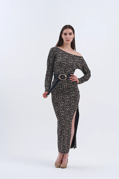 Trend Kadın Yeni Elbise Modelimiz: Leopar Desenli Uzun Kollu Elbise - 7