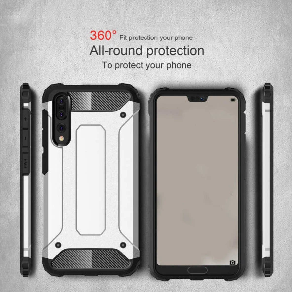 Huawei P20 Pro Kılıf Zırhlı Tam Korumalı Silikon Tank Kapak - 7