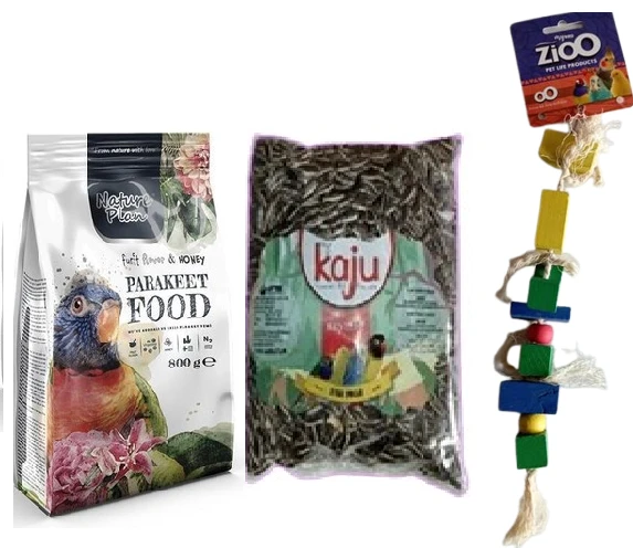 Paraket yemi 800 gr + Kaju papağan çekirdeği 400gr +Pareket oyuncağı X1 adet