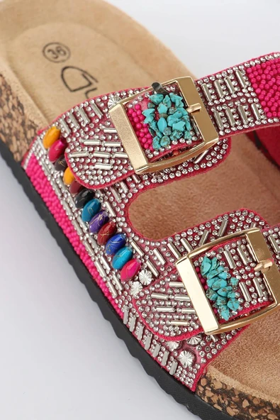 Fort GJ Alyona Anatomik Bonçuk Taş Detaylı İki Tokalı Kadın Terlik - Resim 5