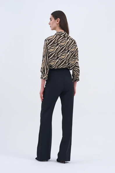 Trend Kadın Yeni İkili Takım Siyah Pantolon ve Zebra Desenli Bluz - 11