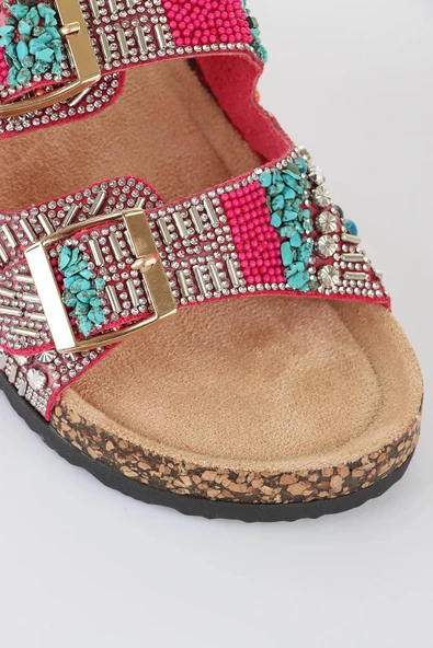 Fort GJ Alyona Anatomik Bonçuk Taş Detaylı İki Tokalı Kadın Terlik - Resim 6