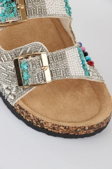 Fort GJ Alyona Anatomik Bonçuk Taş Detaylı İki Tokalı Kadın Terlik - Resim 12