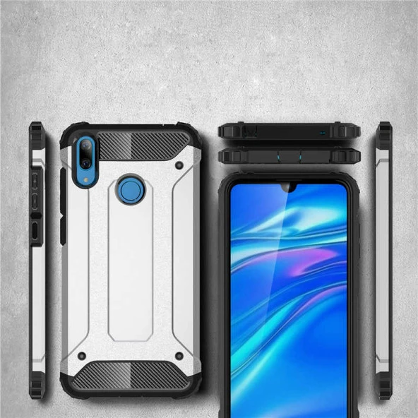Huawei Y7 Prime 2019 Kılıf Zırhlı Tam Korumalı Silikon Tank Kapak - 10