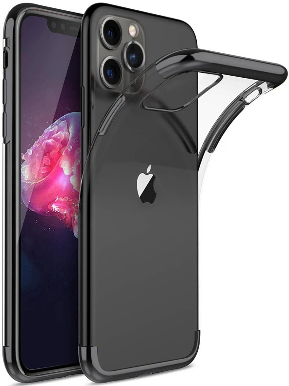 Apple iPhone 11 Pro Max Kılıf Lazer Boyalı Renkli Esnek Silikon Şeffaf