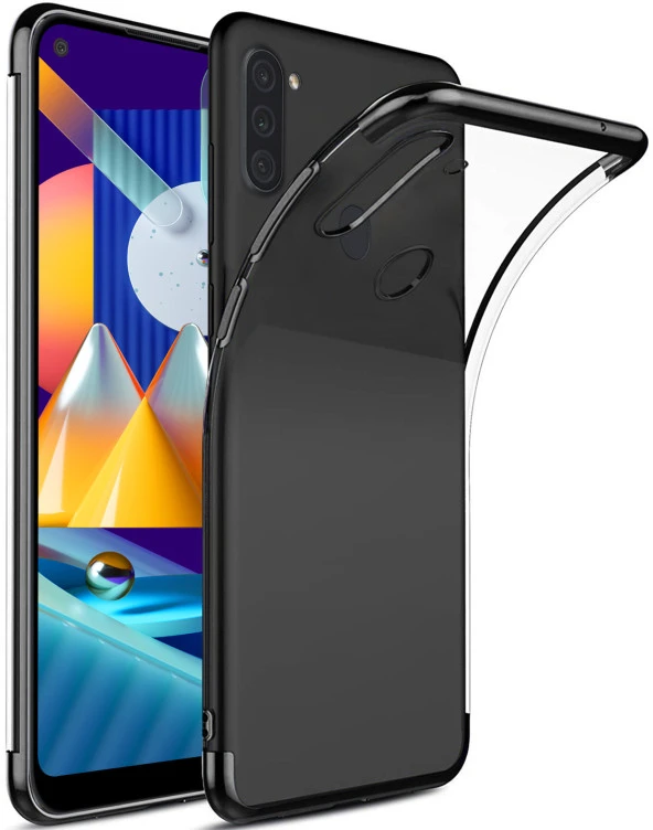 Samsung Galaxy A11 Kılıf Lazer Boyalı Renkli Esnek Silikon Şeffaf