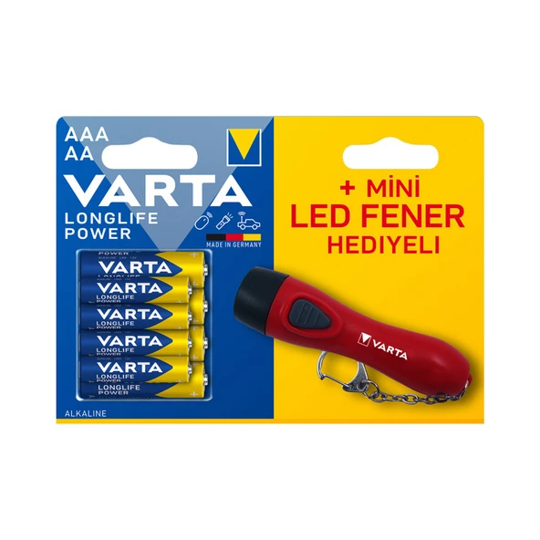 Varta Longlife Power 4 İnce + 4 Kalem Pil + Led Fener Hediyeli