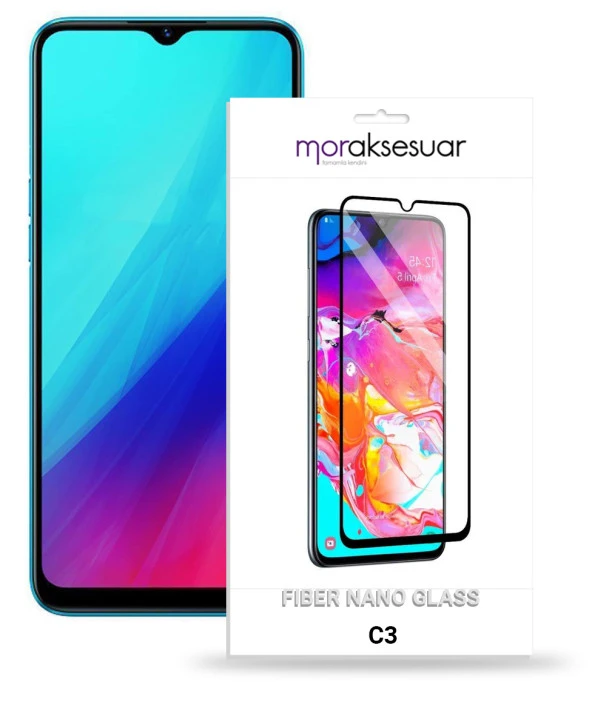 Realme C3 Ekran Koruyucu Kırılmaz Fiber Nano Tam Kaplayan Cam