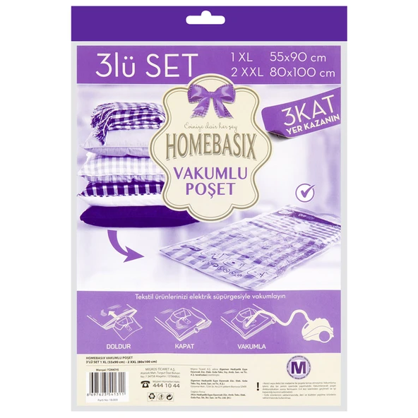 Homebasix Vakumlu Hurç 3'Lü Set ( 1Xl - 2Xxl)