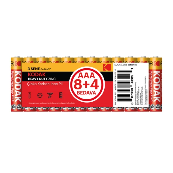 Kodak Çinko Karbon İnce Pil Shrink AAA 8+4