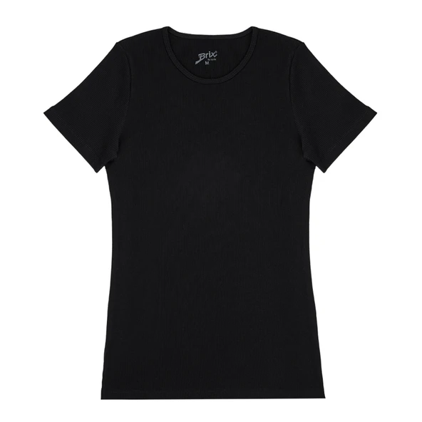 Brix Kadın Fitilli Kısa Kol Tshirt Siyah M