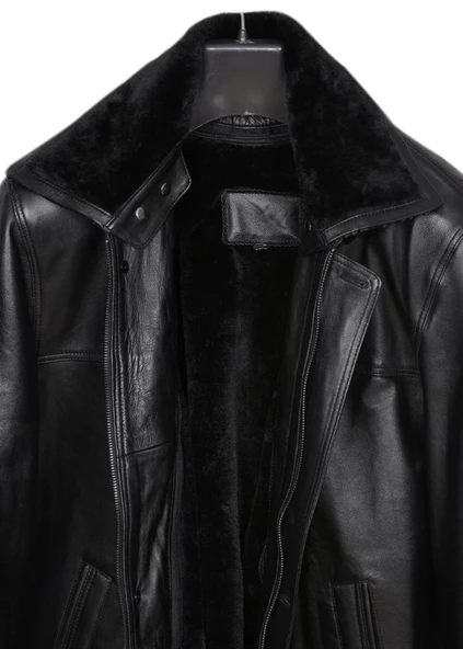 Kışlık Erkek Deri Kaban Siyah Renk - 8
