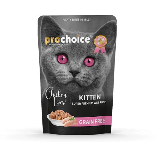 Pro Choice Pouch Tavuklu ve Ciğerli Tahılsız Yavru Kedi Konservesi 85 Gr