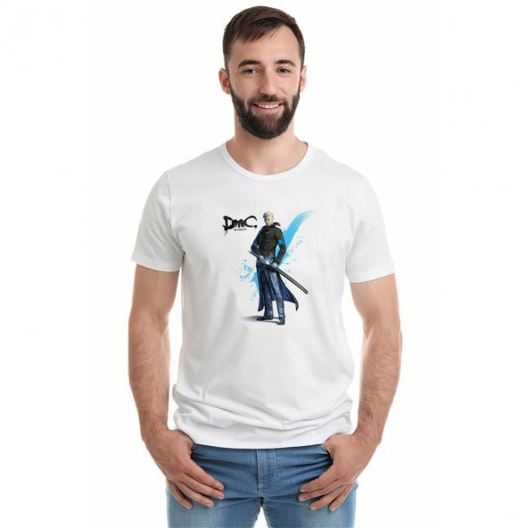 Dmc Vergil Devil May Cry Baskılı Beyaz Erkek Örme Tshirt