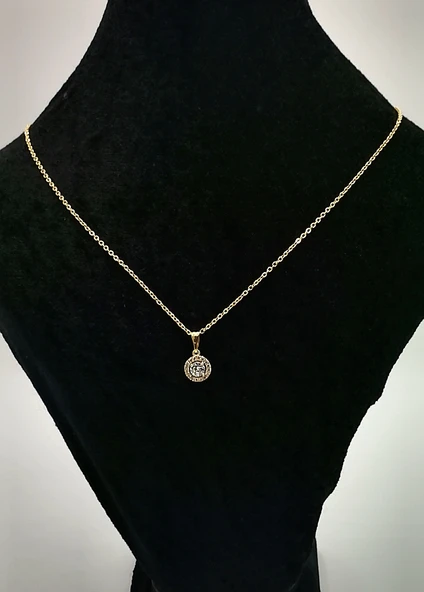 Altın Sarısı Zincir Taş Figürlü Yuvarlak Kolye