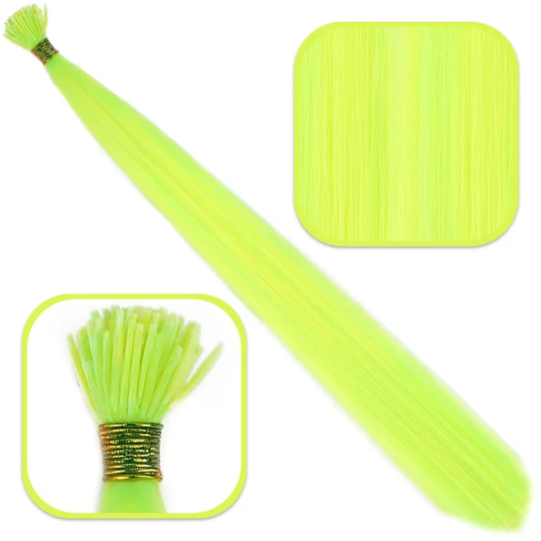 Fiber Sentetik Boncuk Kaynaklık Renkli Saç - Neon Sarı - 100 Adet